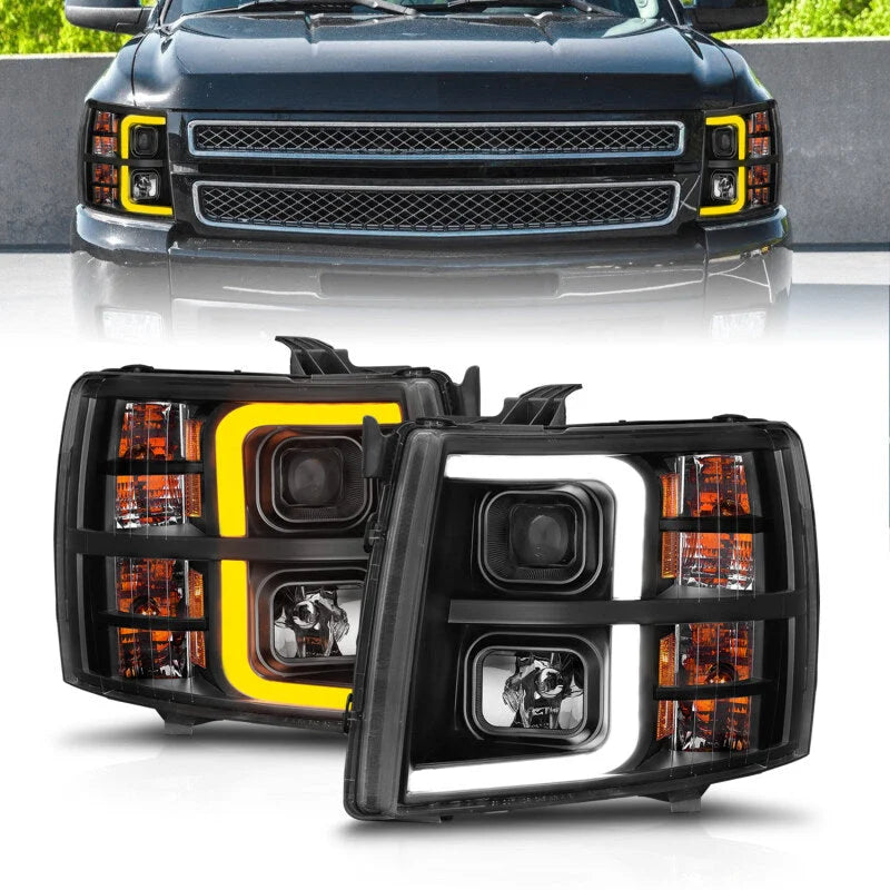 ANZO 2007-2013 Chevrolet Silverado 1500 Projector w/ Light Bar Black Housing w/ Sequential - Additional View 6