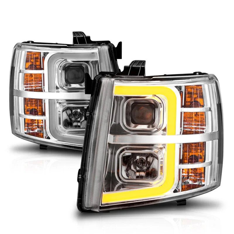 ANZO 2007-2013 Chevrolet Silverado 1500 Projector w/ Light Bar Chrome Housing w/ Sequential - Back View