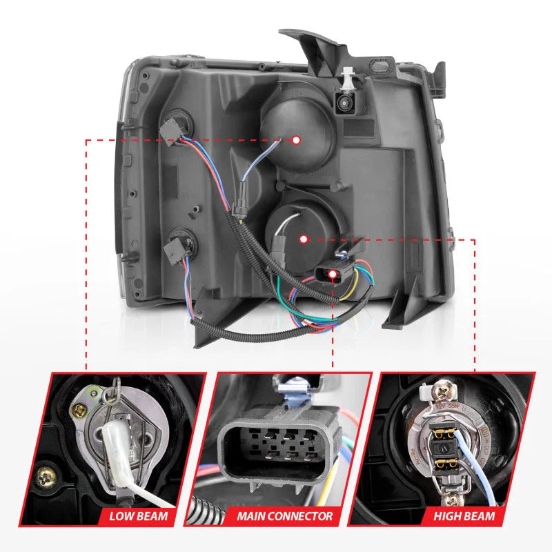 ANZO 2007-2013 Chevrolet Silverado 1500 Projector w/ Light Bar Chrome Housing w/ Sequential - Additional View 5