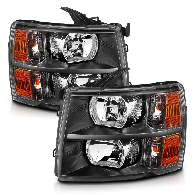 ANZO 2007-2013 Chevrolet Silverado Crystal Headlights Black - Side View
