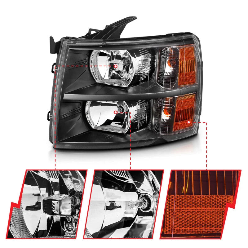 ANZO 2007-2013 Chevrolet Silverado Crystal Headlights Black - Back View