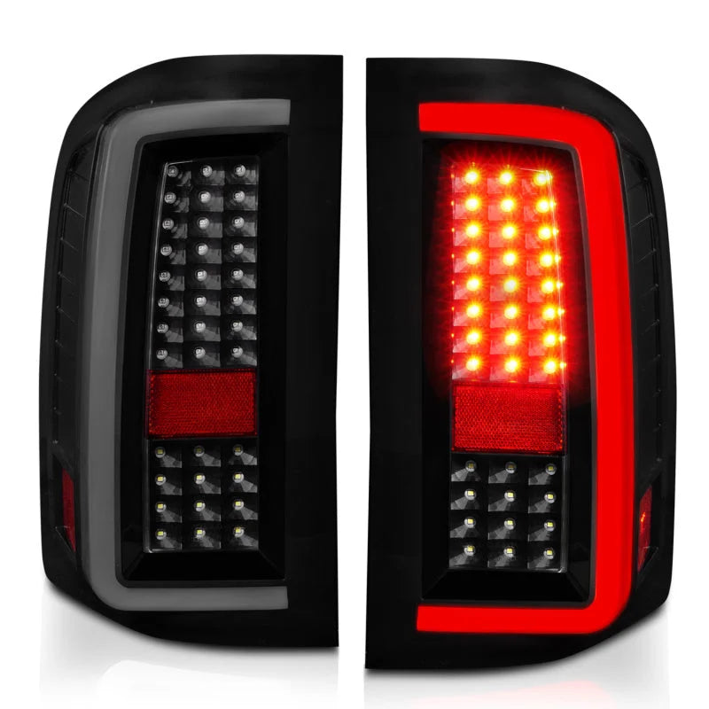 ANZO 2007-2013 Chevrolet Silverado1500/ 2500/ 3500 LED Tail Lights w/ Light Bar Black Housing Smoke - Side View