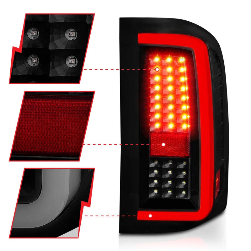 ANZO 2007-2013 Chevrolet Silverado1500/ 2500/ 3500 LED Tail Lights w/ Light Bar Black Housing Smoke - Back View