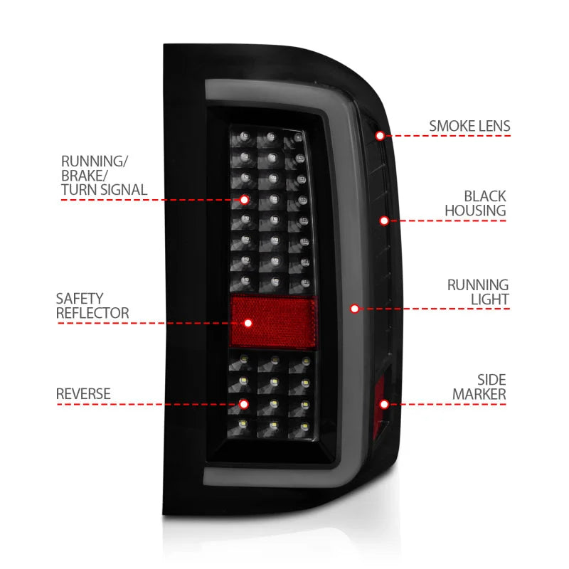 ANZO 2007-2013 Chevrolet Silverado1500/ 2500/ 3500 LED Tail Lights w/ Light Bar Black Housing Smoke - Additional View 5