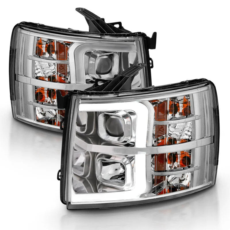 ANZO 2007-2013 Chevy Silverado 1500 Projector Plank Style Chrome Amber - Main Product View