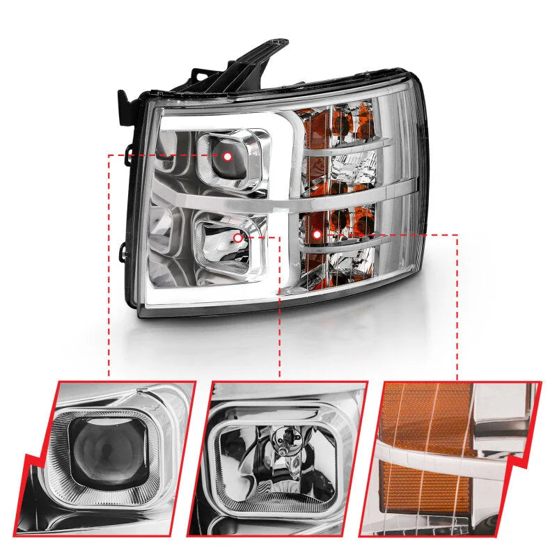 ANZO 2007-2013 Chevy Silverado 1500 Projector Plank Style Chrome Amber - Side View