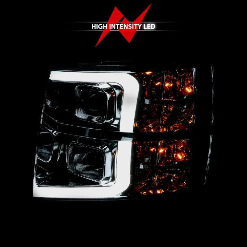 ANZO 2007-2013 Chevy Silverado 1500 Projector Plank Style Chrome Amber - Back View