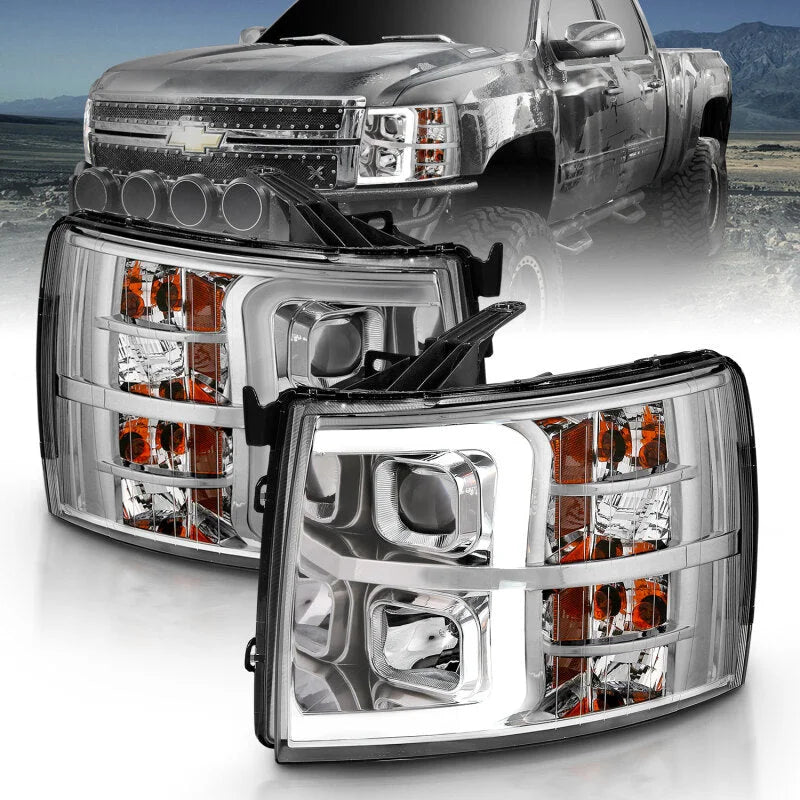 ANZO 2007-2013 Chevy Silverado 1500 Projector Plank Style Chrome Amber - Installation View