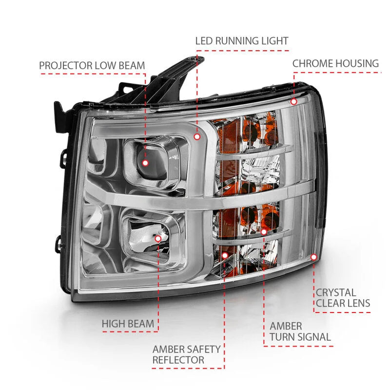 ANZO 2007-2013 Chevy Silverado 1500 Projector Plank Style Chrome Amber - Additional View 6