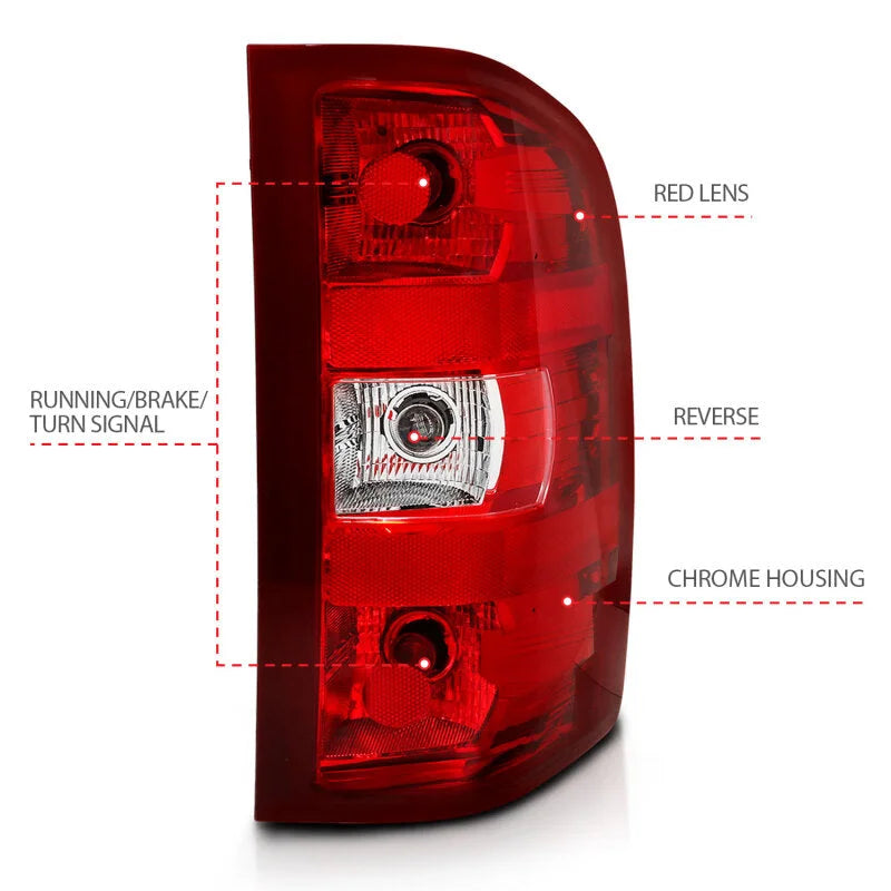 ANZO 2007-2013 Chevy Silverado Taillight Red/Clear Lens (OE Replacement) - Side View