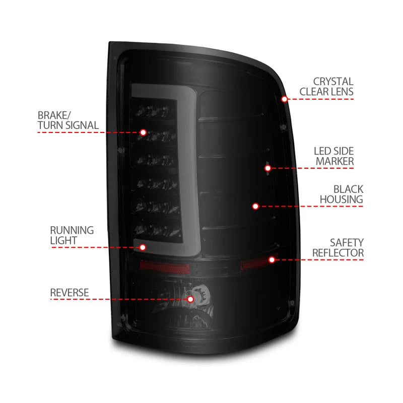 ANZO 2007-2013 GMC Sierra LED Tail Lights w/ Light Bar Black Housing Smoke Lens - Additional View 5