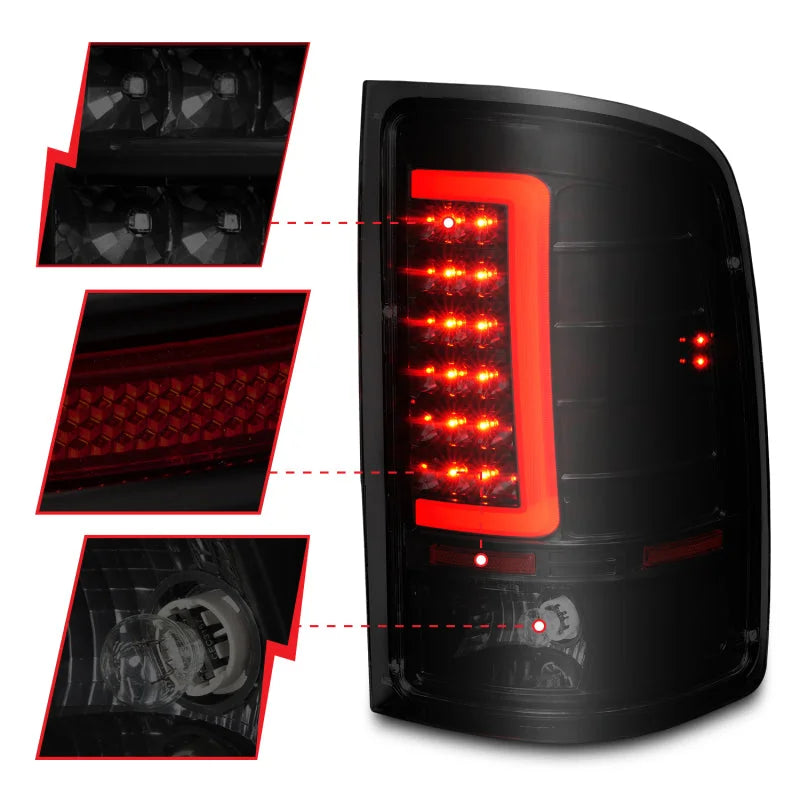 ANZO 2007-2013 GMC Sierra LED Tail Lights w/ Light Bar Black Housing Smoke Lens - Additional View 7