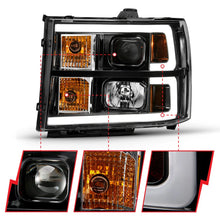 Load image into Gallery viewer, ANZO 2007-2013 Gmc Sierra 1500 Projector Headlight Plank Style Black w/ Clear Lens Amber - Back View