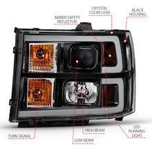 Load image into Gallery viewer, ANZO 2007-2013 Gmc Sierra 1500 Projector Headlight Plank Style Black w/ Clear Lens Amber - Installation View