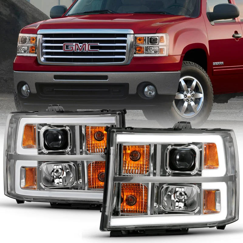 ANZO 2007-2013 Gmc Sierra 1500 Projector Headlight Plank Style Chrome w/ Clear Lens Amber - Main Product View