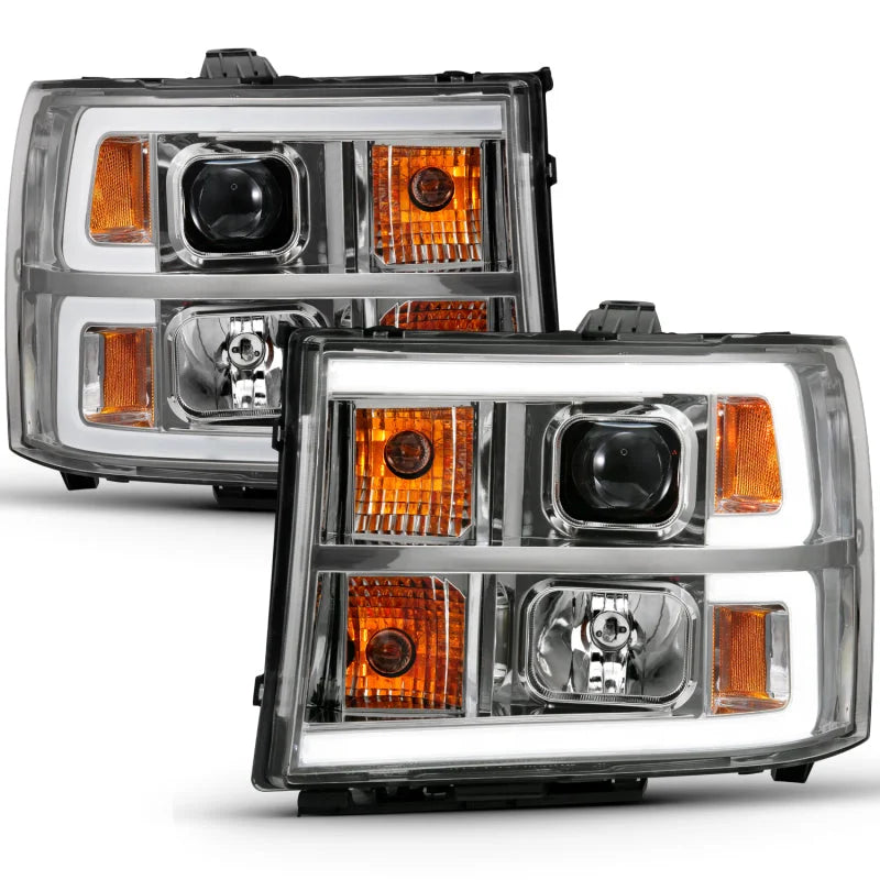 ANZO 2007-2013 Gmc Sierra 1500 Projector Headlight Plank Style Chrome w/ Clear Lens Amber - Additional View 7