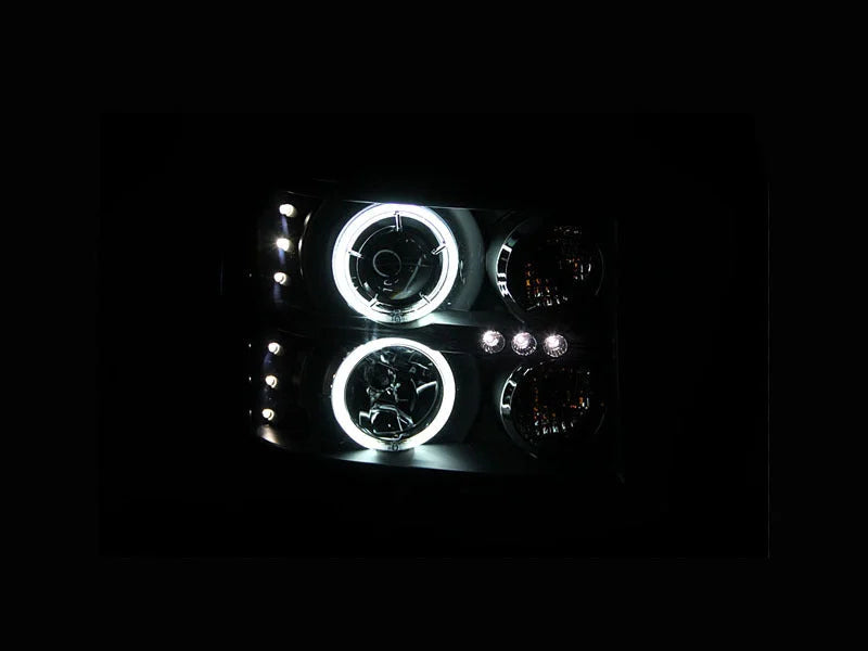 ANZO 2007-2013 Gmc Sierra 1500 Projector Headlights w/ Halo Black - Side View