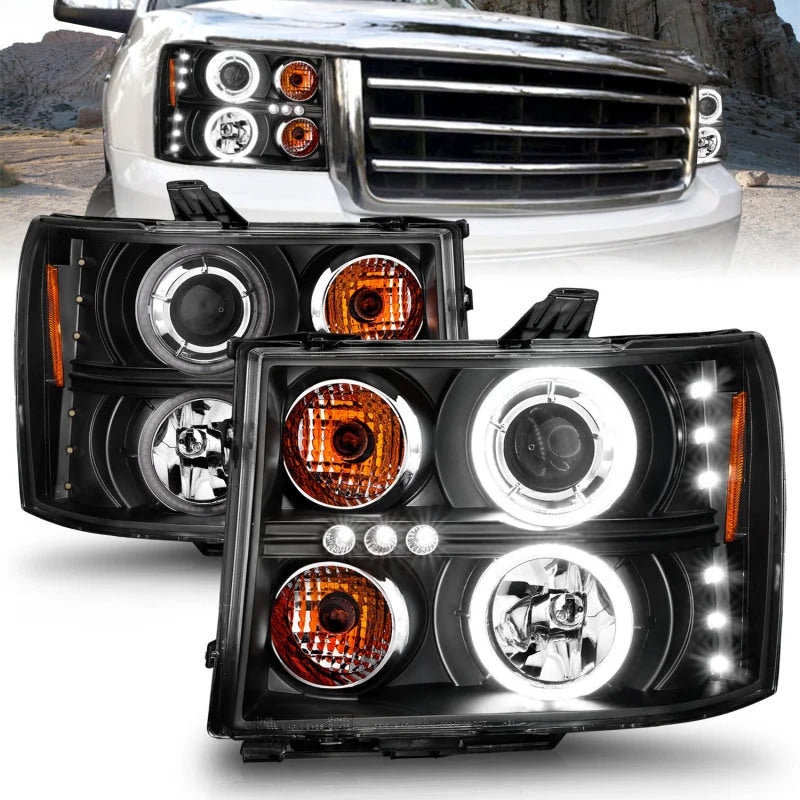ANZO 2007-2013 Gmc Sierra 1500 Projector Headlights w/ Halo Black - Additional View 5