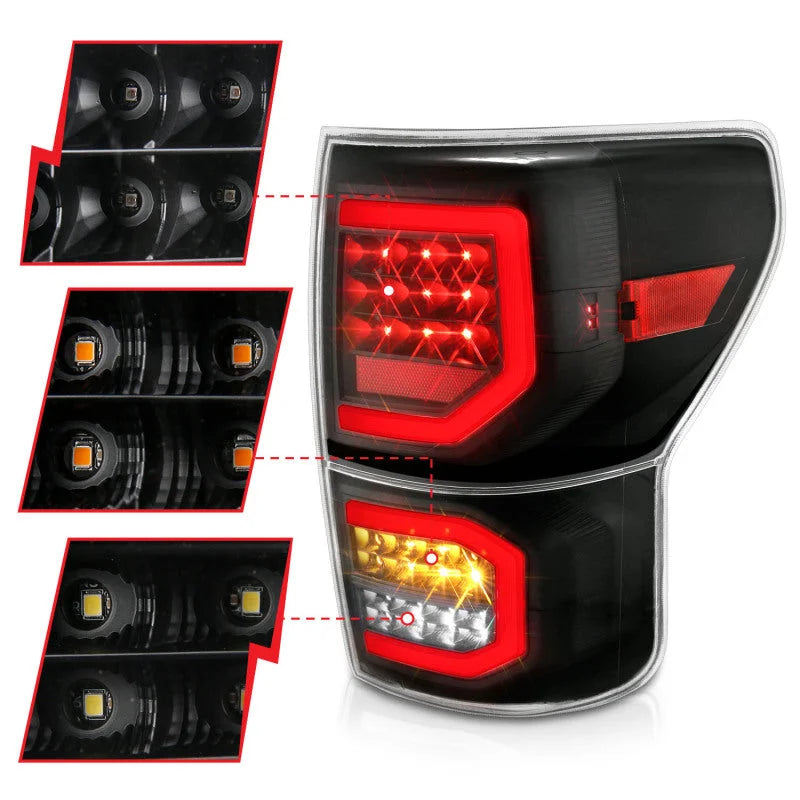 ANZO 2007-2013 Toyota Tundra LED Taillights Plank Style Black w/Clear Lens - Installation View
