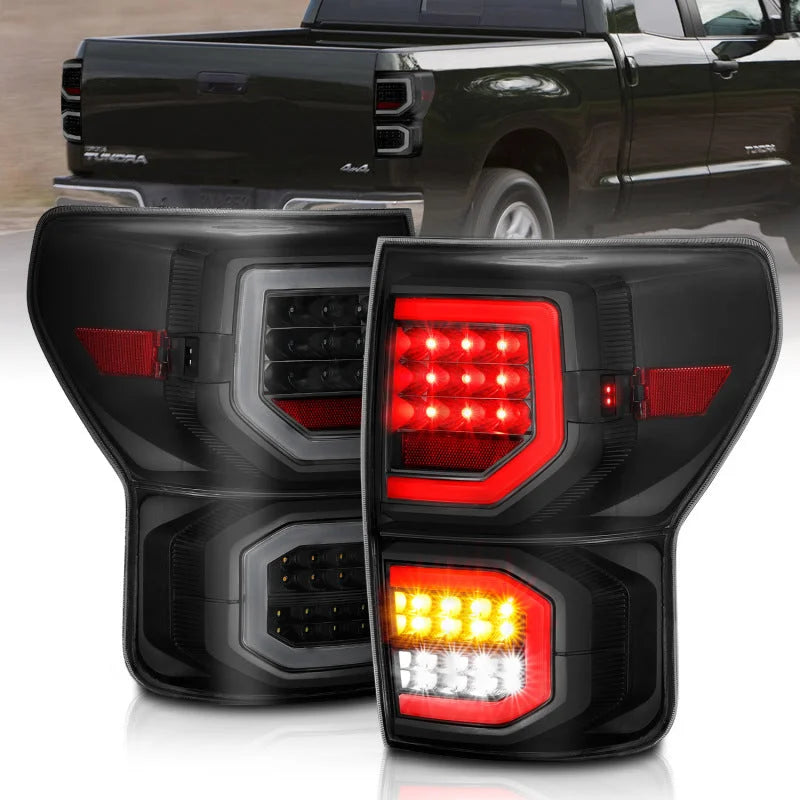 ANZO 2007-2013 Toyota Tundra LED Taillights Plank Style Black w/Smoke Lens - Main Product View