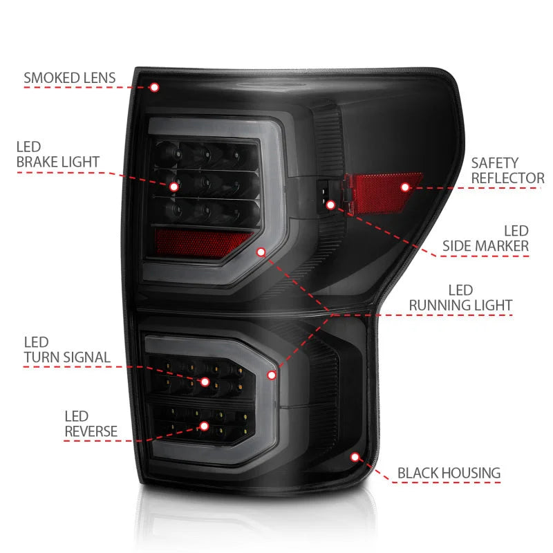ANZO 2007-2013 Toyota Tundra LED Taillights Plank Style Black w/Smoke Lens - Side View