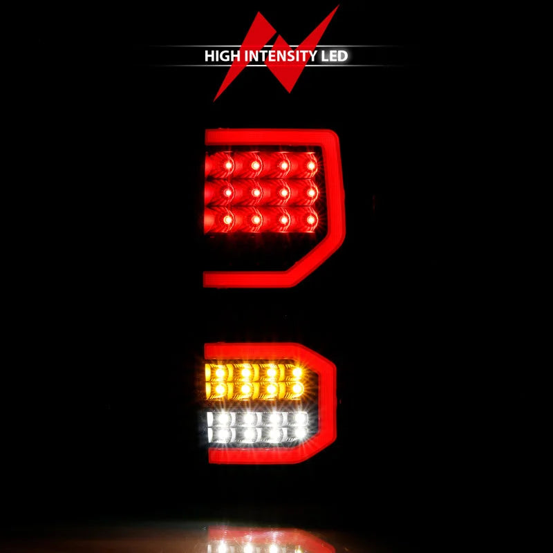 ANZO 2007-2013 Toyota Tundra LED Taillights Plank Style Black w/Smoke Lens - Installation View
