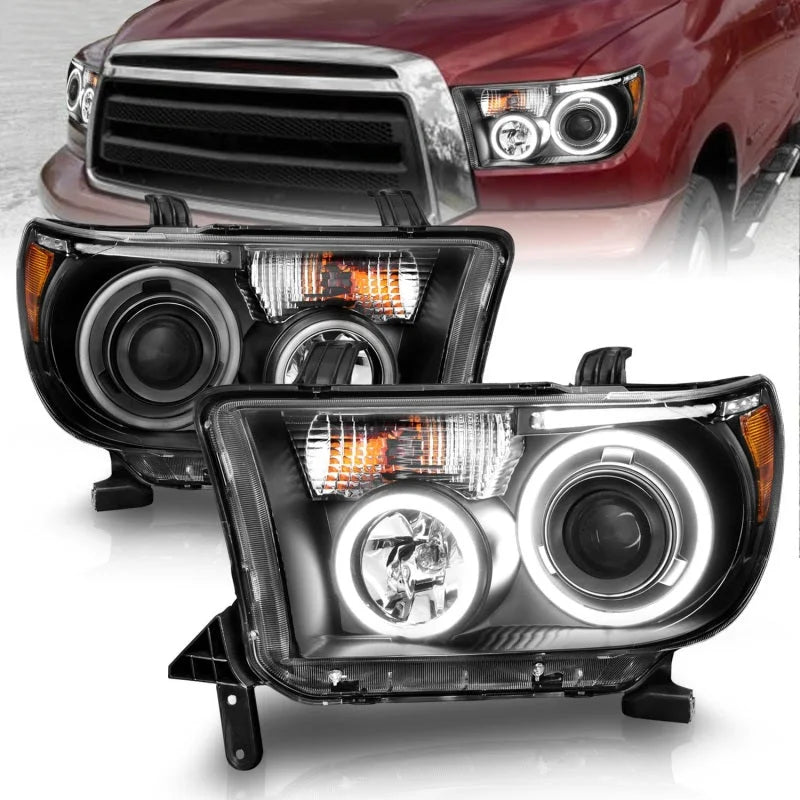ANZO 2007-2013 Toyota Tundra Projector Headlights w/ Halo Black (CCFL) - Main Product View