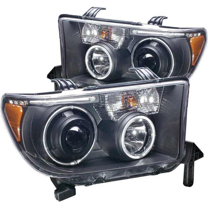 ANZO 2007-2013 Toyota Tundra Projector Headlights w/ Halo Black (CCFL) - Side View