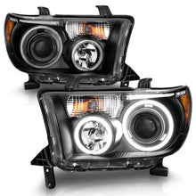 Load image into Gallery viewer, ANZO 2007-2013 Toyota Tundra Projector Headlights w/ Halo Black (CCFL) - Installation View