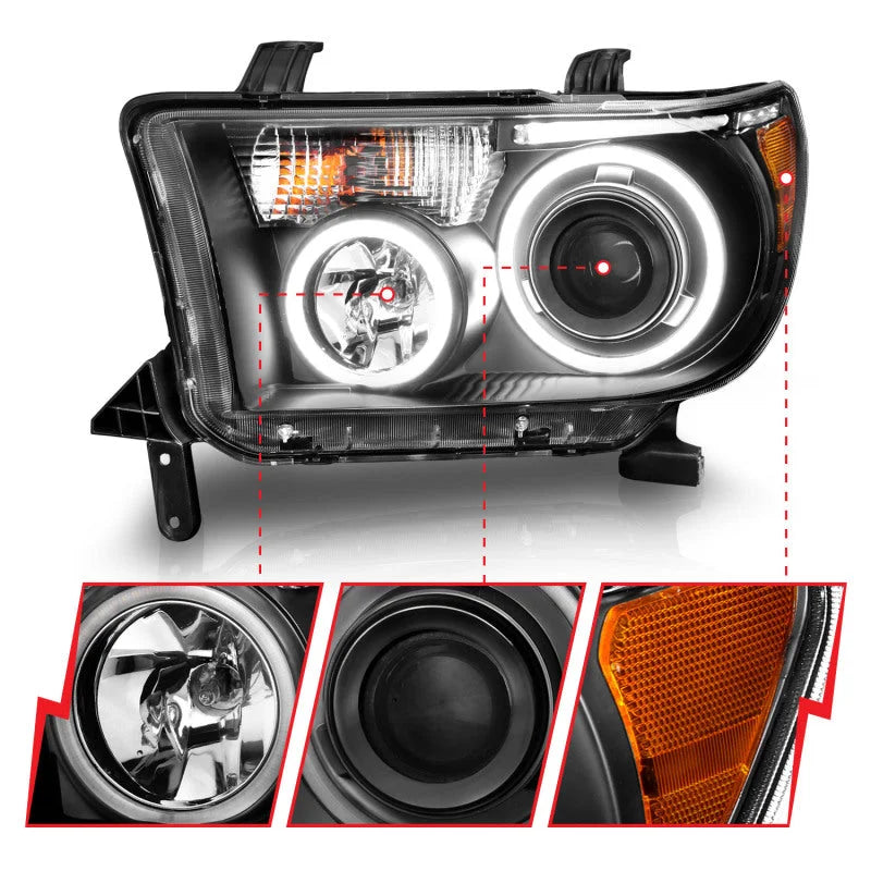 ANZO 2007-2013 Toyota Tundra Projector Headlights w/ Halo Black (CCFL) - Additional View 7