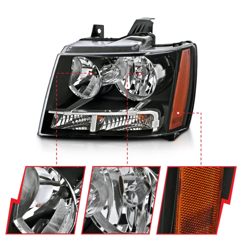 ANZO 2007-2014 Chevrolet Tahoe/Suburban Crystal Headlights Black - Back View
