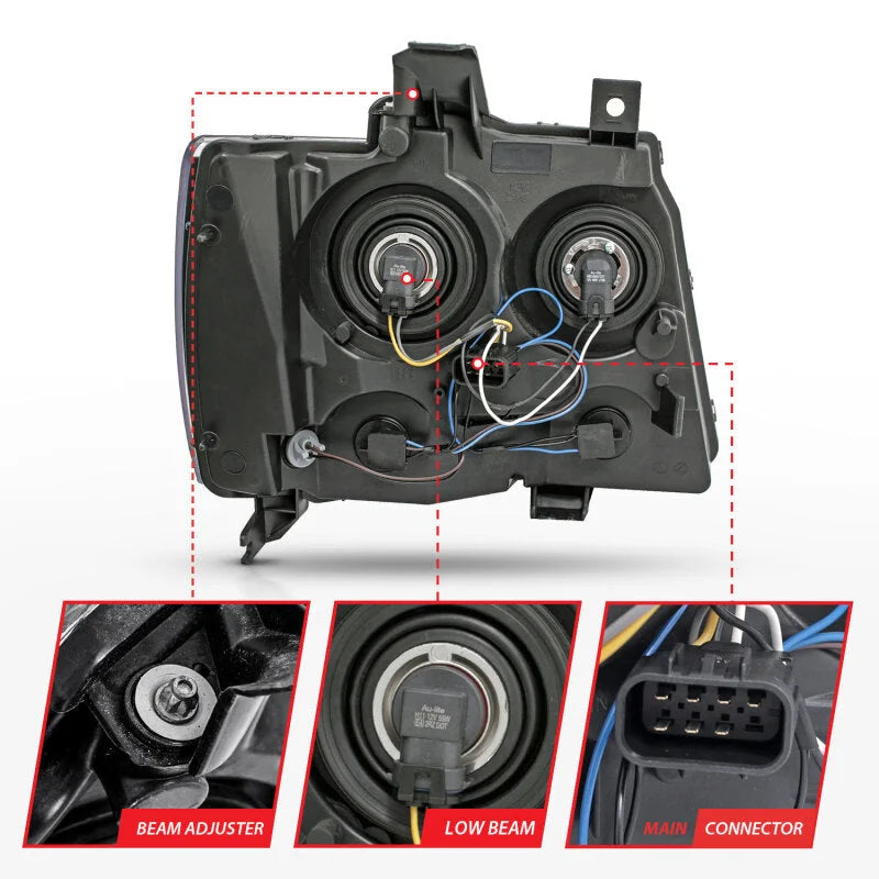 ANZO 2007-2014 Chevrolet Tahoe/Suburban Crystal Headlights Black - Installation View