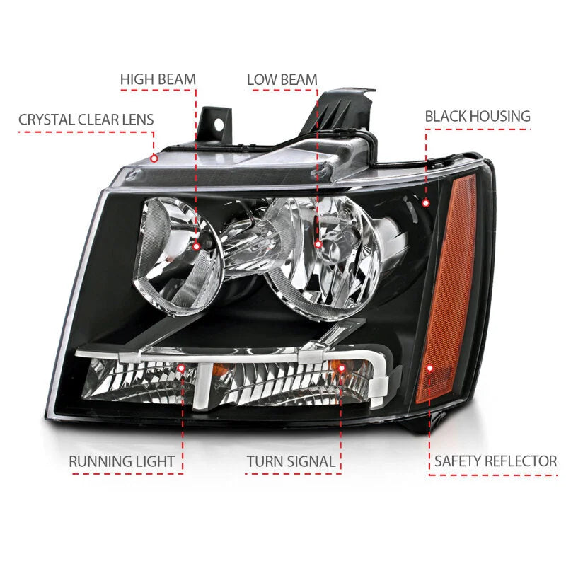 ANZO 2007-2014 Chevrolet Tahoe/Suburban Crystal Headlights Black - Additional View 5