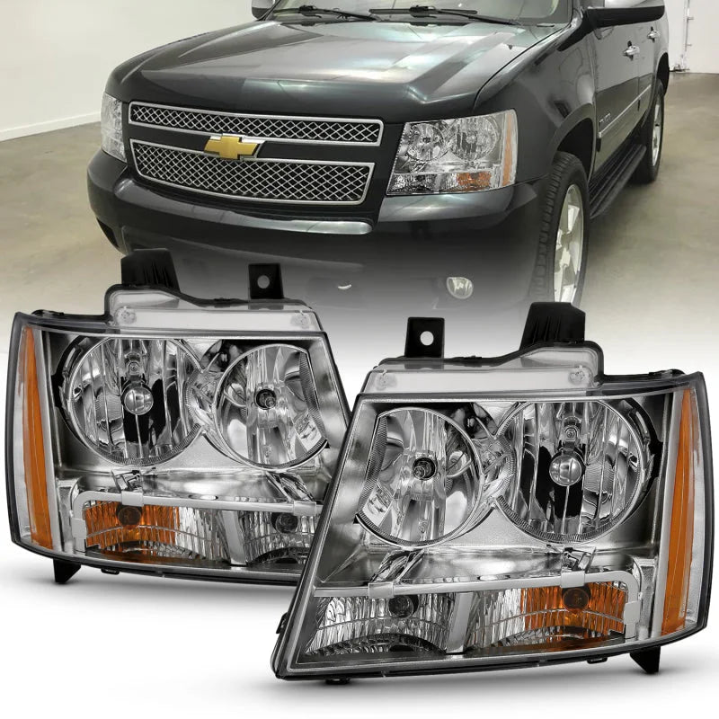 ANZO 2007-2014 Chevy TahOE Crystal Headlight Chrome Amber(OE) - Main Product View