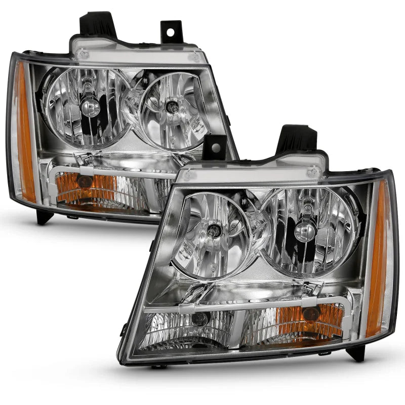 ANZO 2007-2014 Chevy TahOE Crystal Headlight Chrome Amber(OE) - Side View