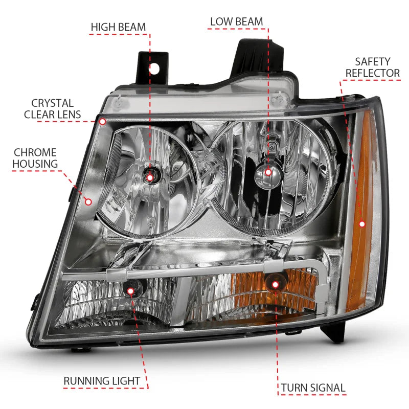 ANZO 2007-2014 Chevy TahOE Crystal Headlight Chrome Amber(OE) - Additional View 5