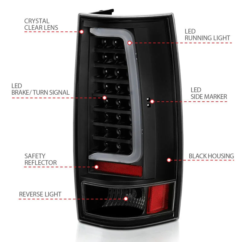 ANZO 2007-2014 Chevy Tahoe LED Taillight Plank Style Black w/Clear Lens - Additional View 5