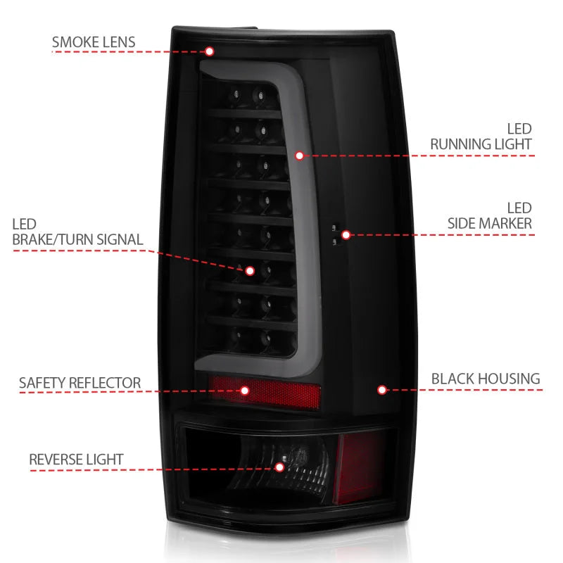 ANZO 2007-2014 Chevy Tahoe LED Taillight Plank Style Black w/Smoke Lens - Side View