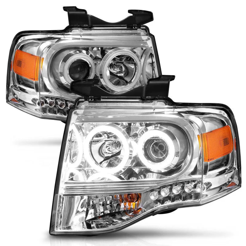 ANZO 2007-2014 Ford Expedition Projector Headlights Chrome - Side View