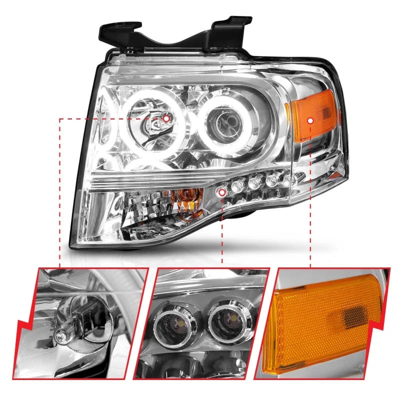 ANZO 2007-2014 Ford Expedition Projector Headlights Chrome - Additional View 9
