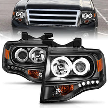 Load image into Gallery viewer, ANZO 2007-2014 Ford Expedition Projector Headlights w/ Halo Black - Main Product View