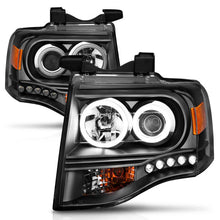 Load image into Gallery viewer, ANZO 2007-2014 Ford Expedition Projector Headlights w/ Halo Black - Side View