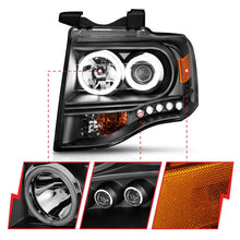 Load image into Gallery viewer, ANZO 2007-2014 Ford Expedition Projector Headlights w/ Halo Black - Additional View 5