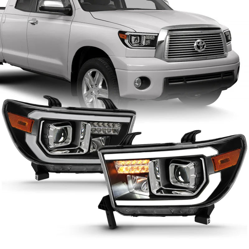ANZO 2007-2014 Toyota Tundra Projector Light Bar H.L Black Amber(Led High Beam) (Halogen Version) - Main Product View