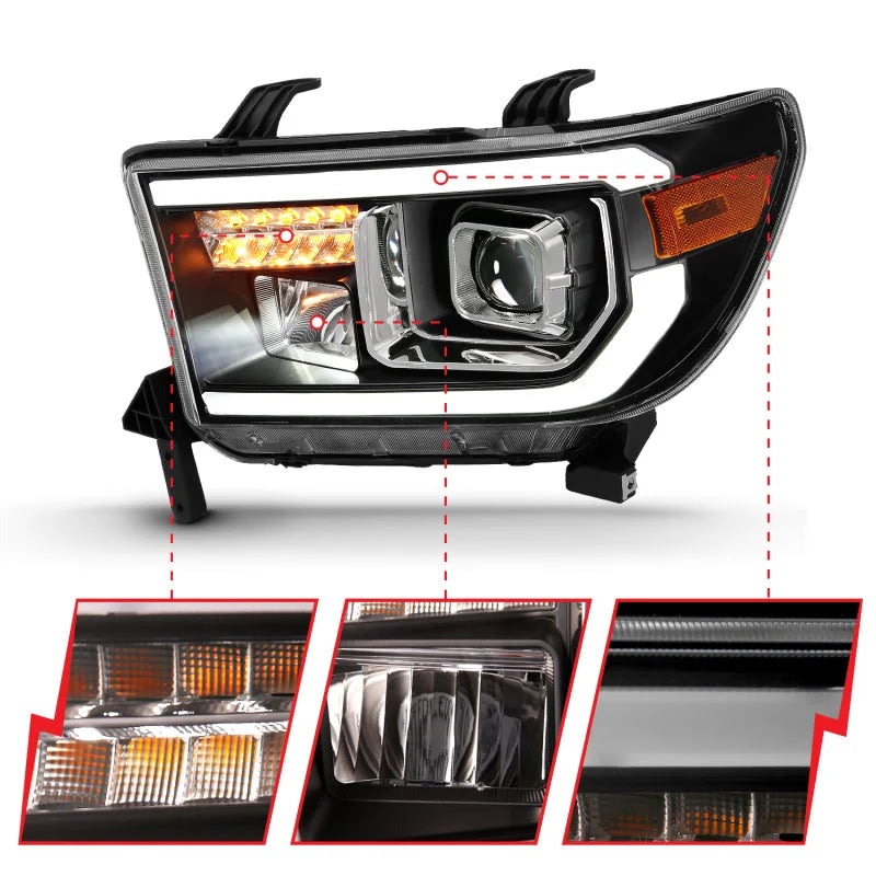 ANZO 2007-2014 Toyota Tundra Projector Light Bar H.L Black Amber(Led High Beam) (Halogen Version) - Side View