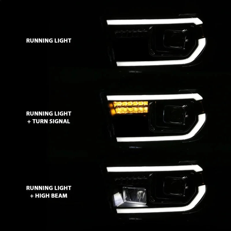 ANZO 2007-2014 Toyota Tundra Projector Light Bar H.L Black Amber(Led High Beam) (Halogen Version) - Back View