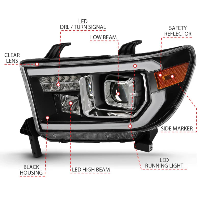 ANZO 2007-2014 Toyota Tundra Projector Light Bar H.L Black Amber(Led High Beam) (Halogen Version) - Installation View
