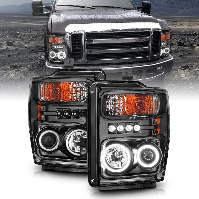 ANZO 2008-2010 Ford F-250 Projector Headlights w/ Halo Black (CCFL) - Main Product View