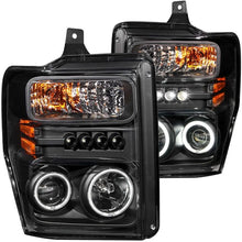 Load image into Gallery viewer, ANZO 2008-2010 Ford F-250 Projector Headlights w/ Halo Black (CCFL) - Side View