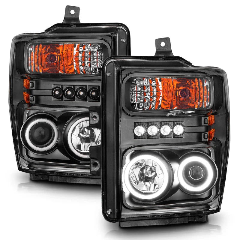 ANZO 2008-2010 Ford F-250 Projector Headlights w/ Halo Black (CCFL) - Back View